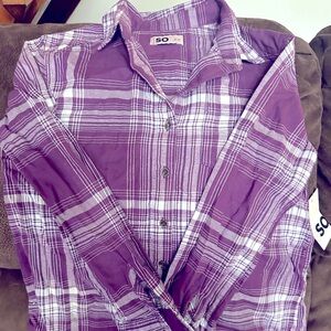 Girls purple and white button up